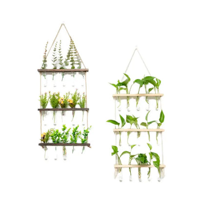 3-Layer Solid Wood Hydroponic Glass Vase Wall Decor